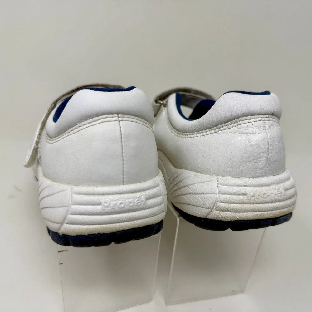 Propet W3868 Womens White Leather Mary Jane Walking Shoes Navy Blue Accent 7.5 M